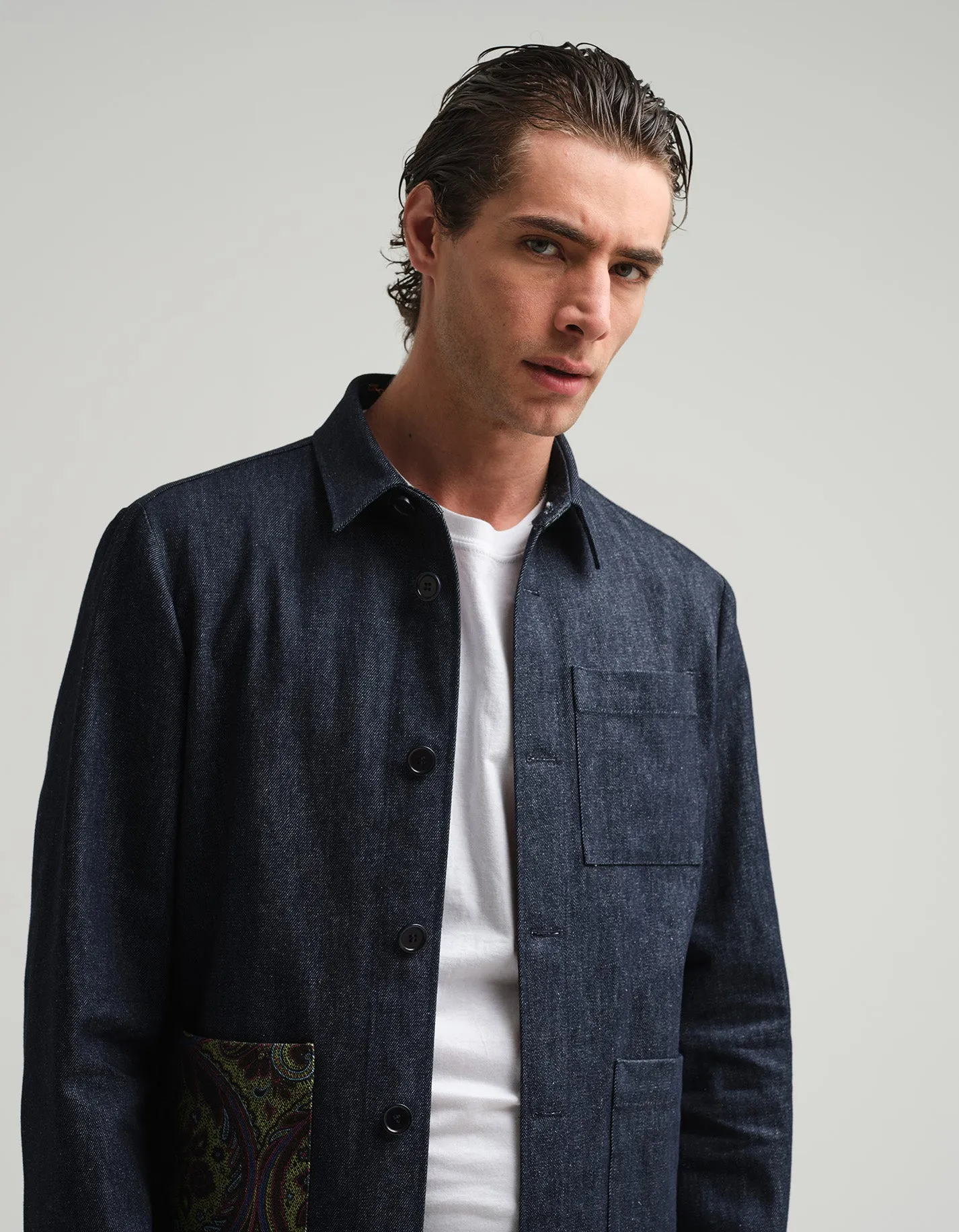 Indigo Denim & Paisley Shacket GOLD COLLECTION