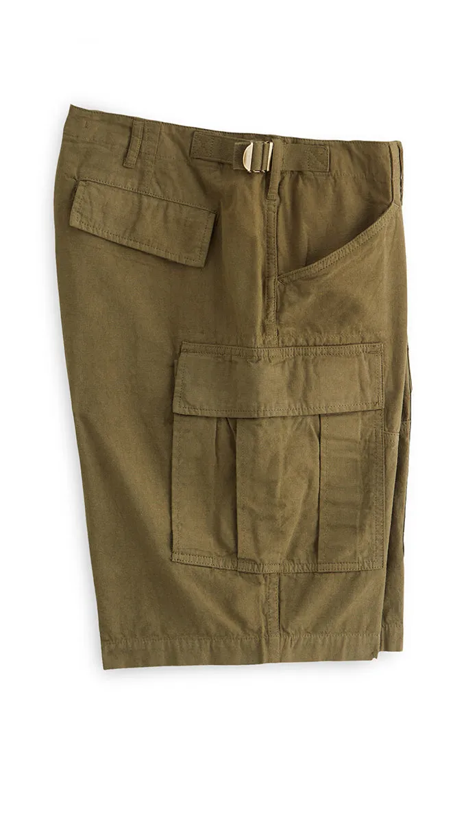 J. Peterman Men's Casual Wear Regular Fit Straight Leg Cargo Ripstop Utility Shorts in Olive Green