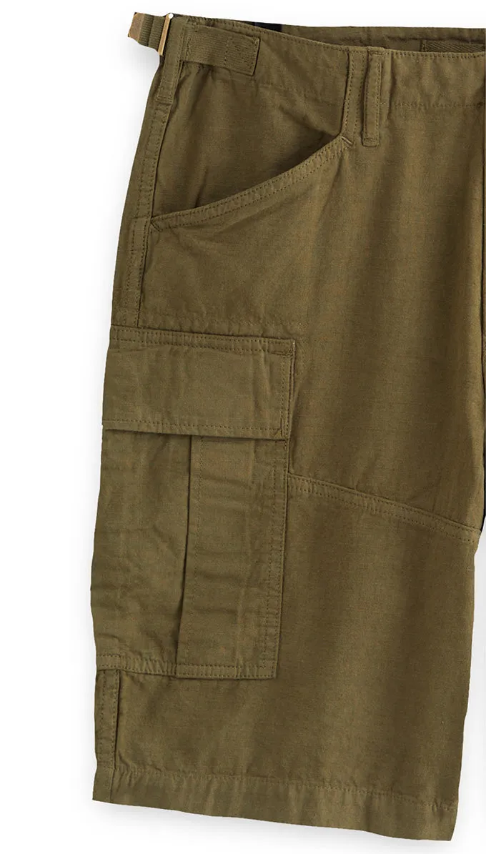 J. Peterman Men's Casual Wear Regular Fit Straight Leg Cargo Ripstop Utility Shorts in Olive Green