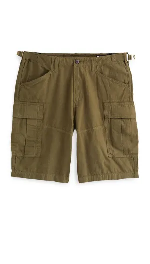 J. Peterman Men's Casual Wear Regular Fit Straight Leg Cargo Ripstop Utility Shorts in Olive Green