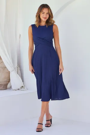 Kendra Sleeveless Navy Knot Front Evening Dress