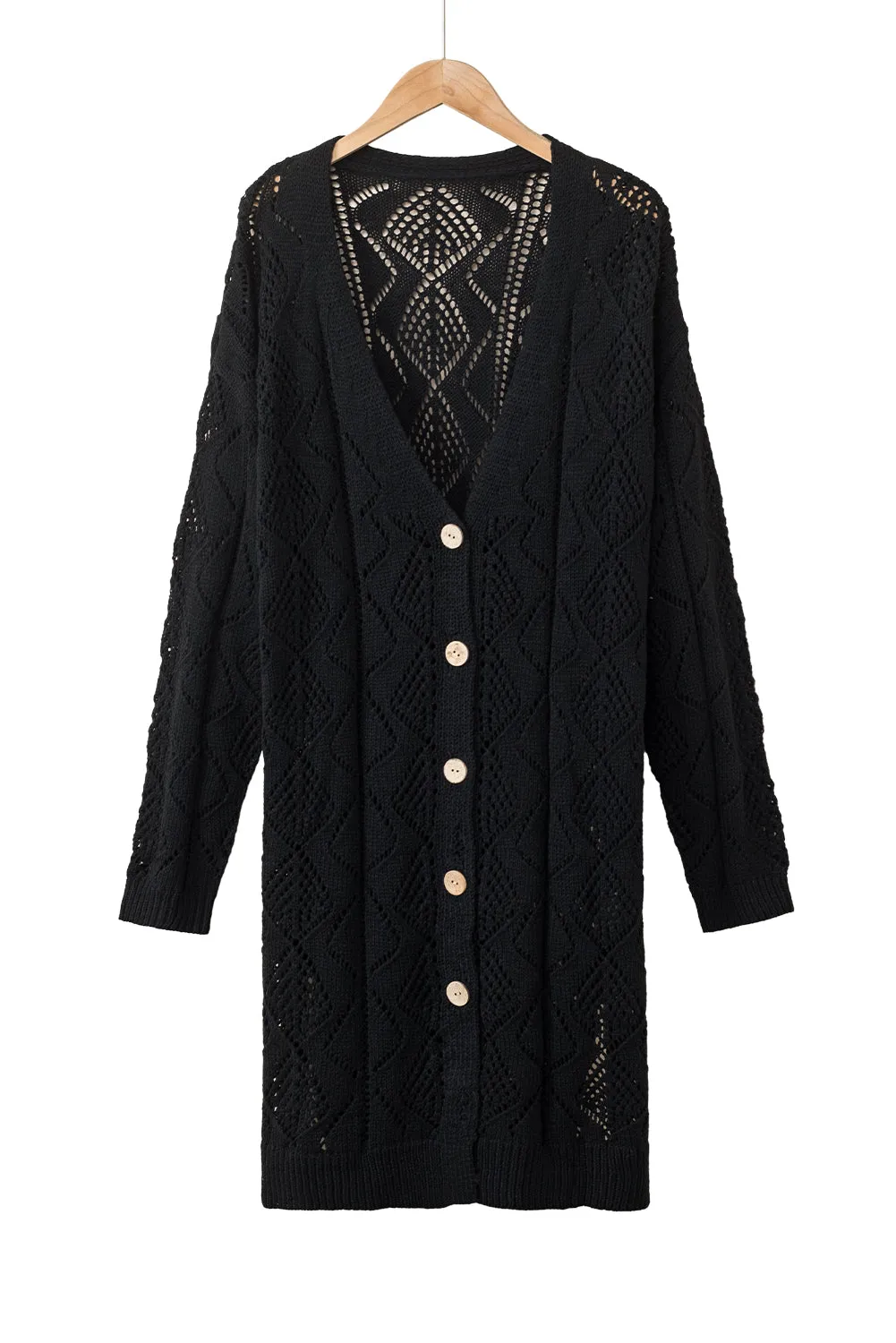 Khaki Hollow-out Openwork Knit Cardigan - 5 colors