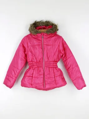 Kids Girl's Faux Fur Trim Puffer Jacket,Pink