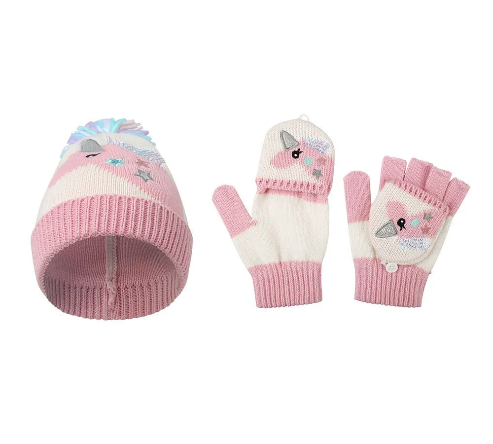 Kids Knit Unicorn Beanie & Gloves Set