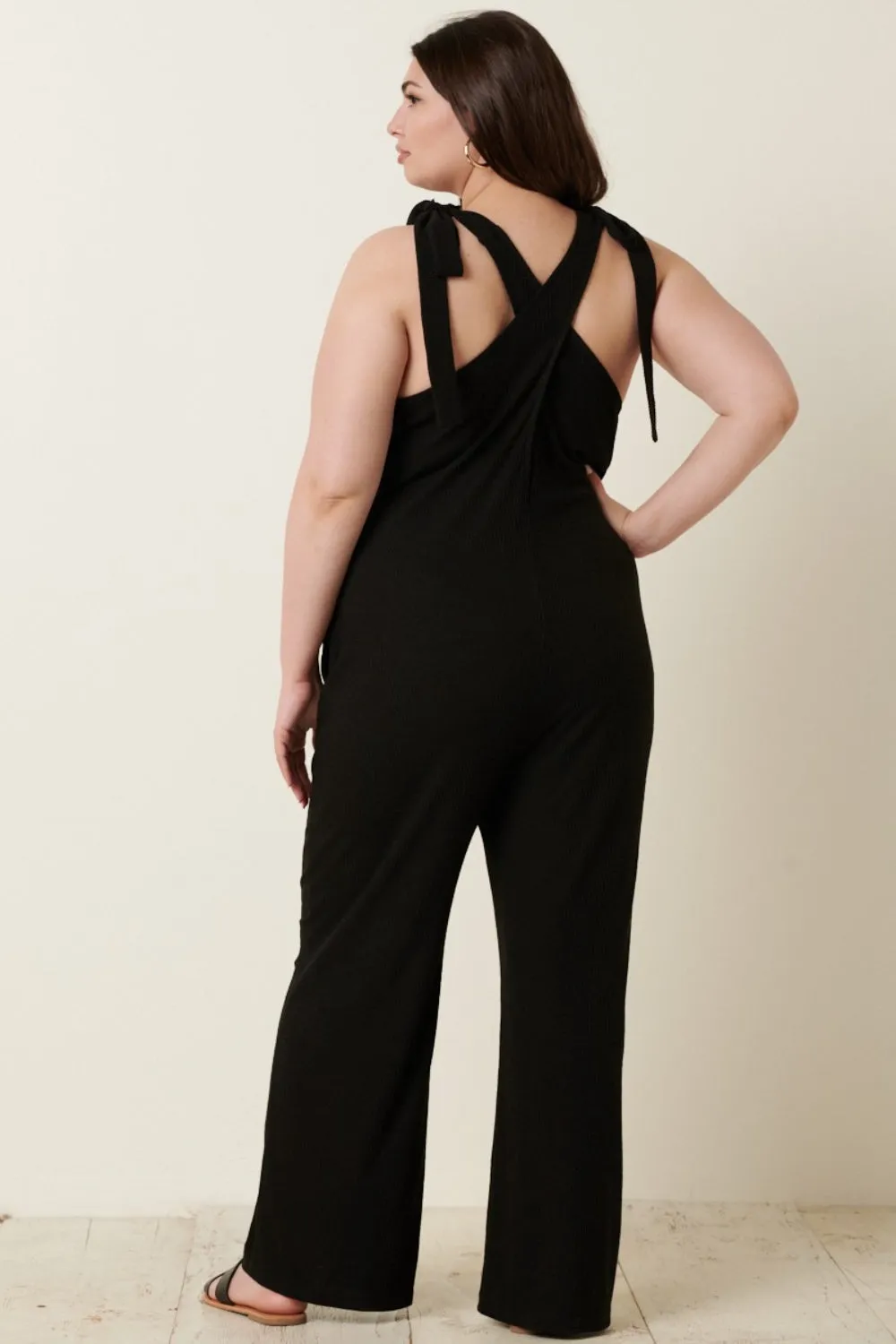 Knit V-Neck Cross Back Jumpsuit