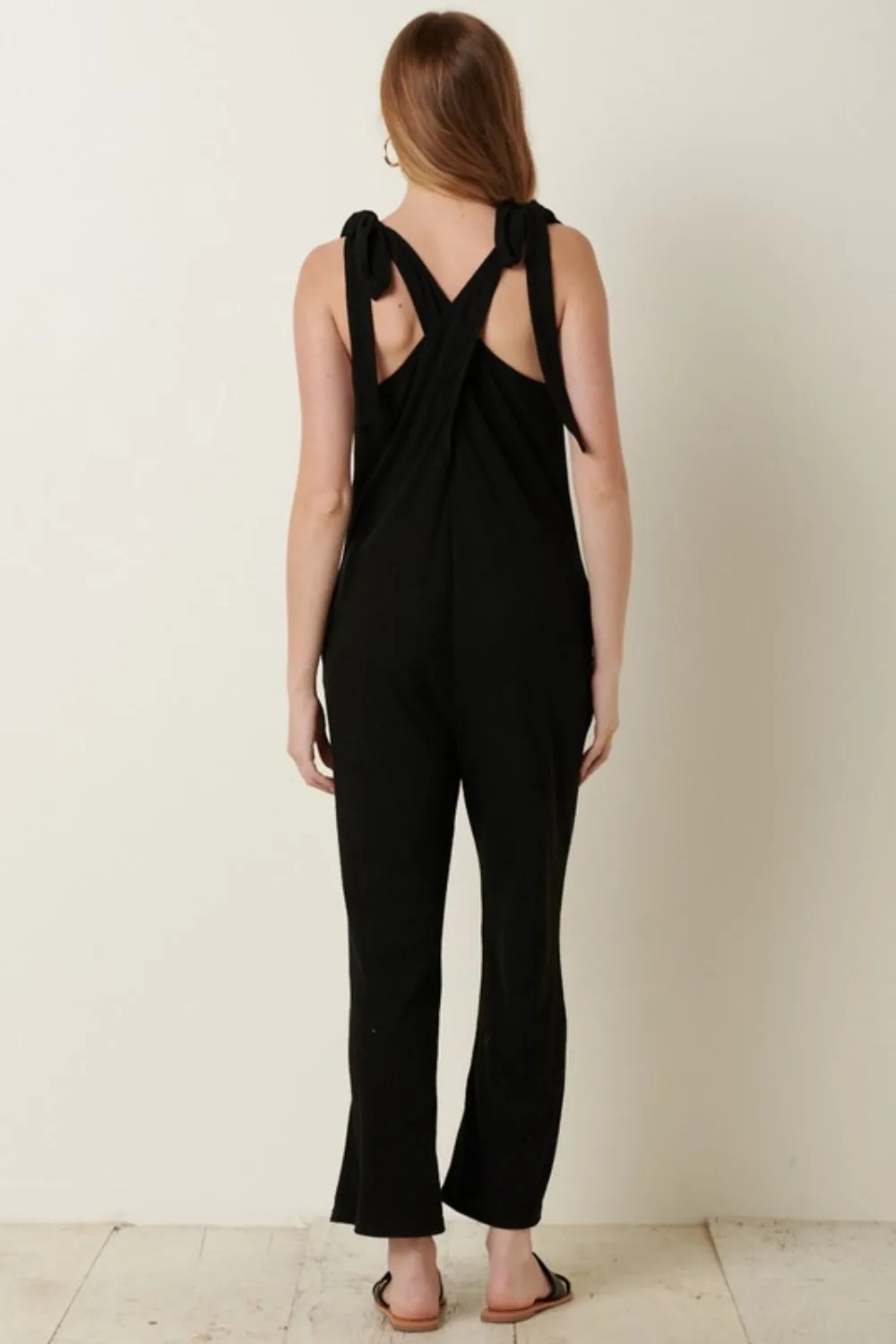 Knit V-Neck Cross Back Jumpsuit