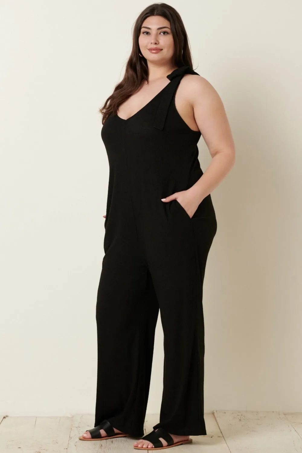 Knit V-Neck Cross Back Jumpsuit