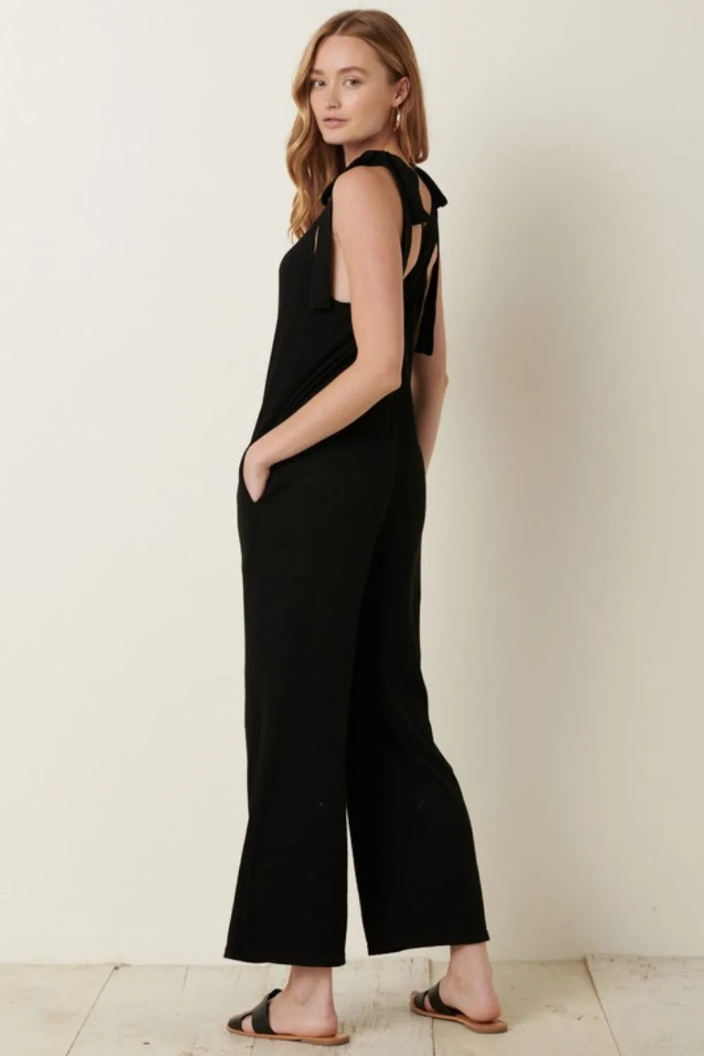 Knit V-Neck Cross Back Jumpsuit