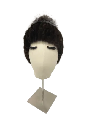 KNITTED MINK BEANIE BROWN