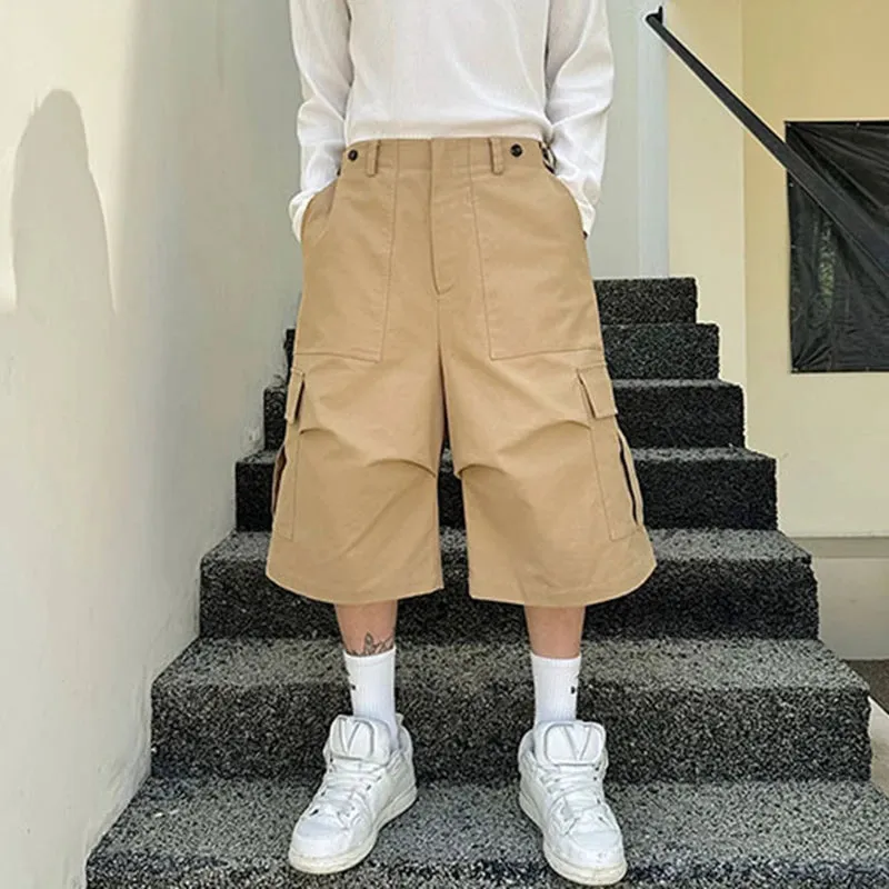 Korean Style Stereoscopic Eight-point Cargo Shorts Big Pocket Male Solid Color Men Casual Overalls Summer 9C5965