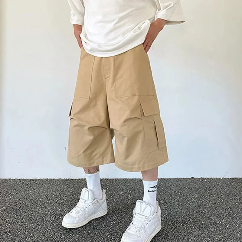 Korean Style Stereoscopic Eight-point Cargo Shorts Big Pocket Male Solid Color Men Casual Overalls Summer 9C5965