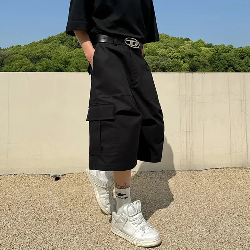 Korean Style Stereoscopic Eight-point Cargo Shorts Big Pocket Male Solid Color Men Casual Overalls Summer 9C5965