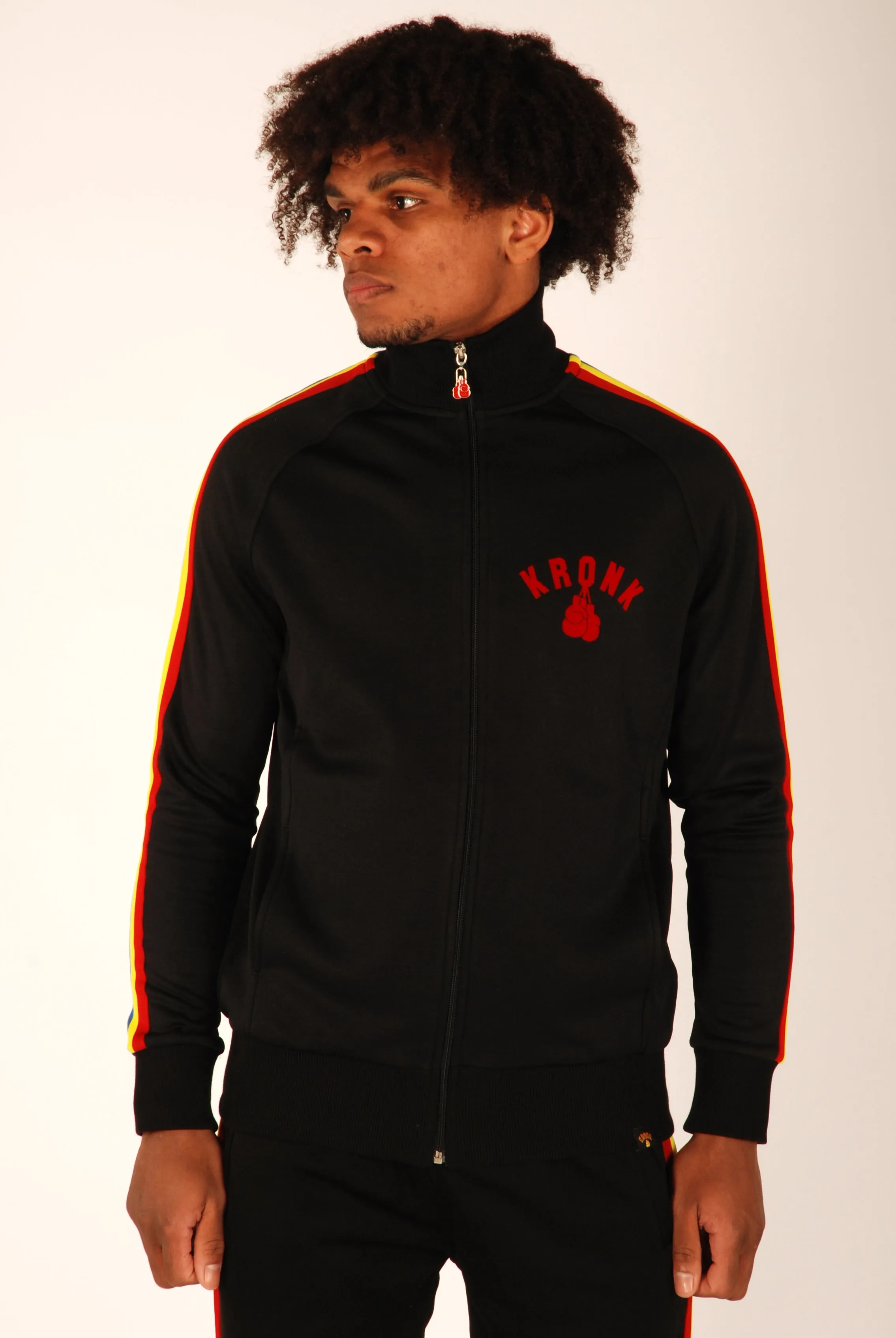 KRONK One Colour Gloves Full Zip Stripe Sleeve Track Top Black