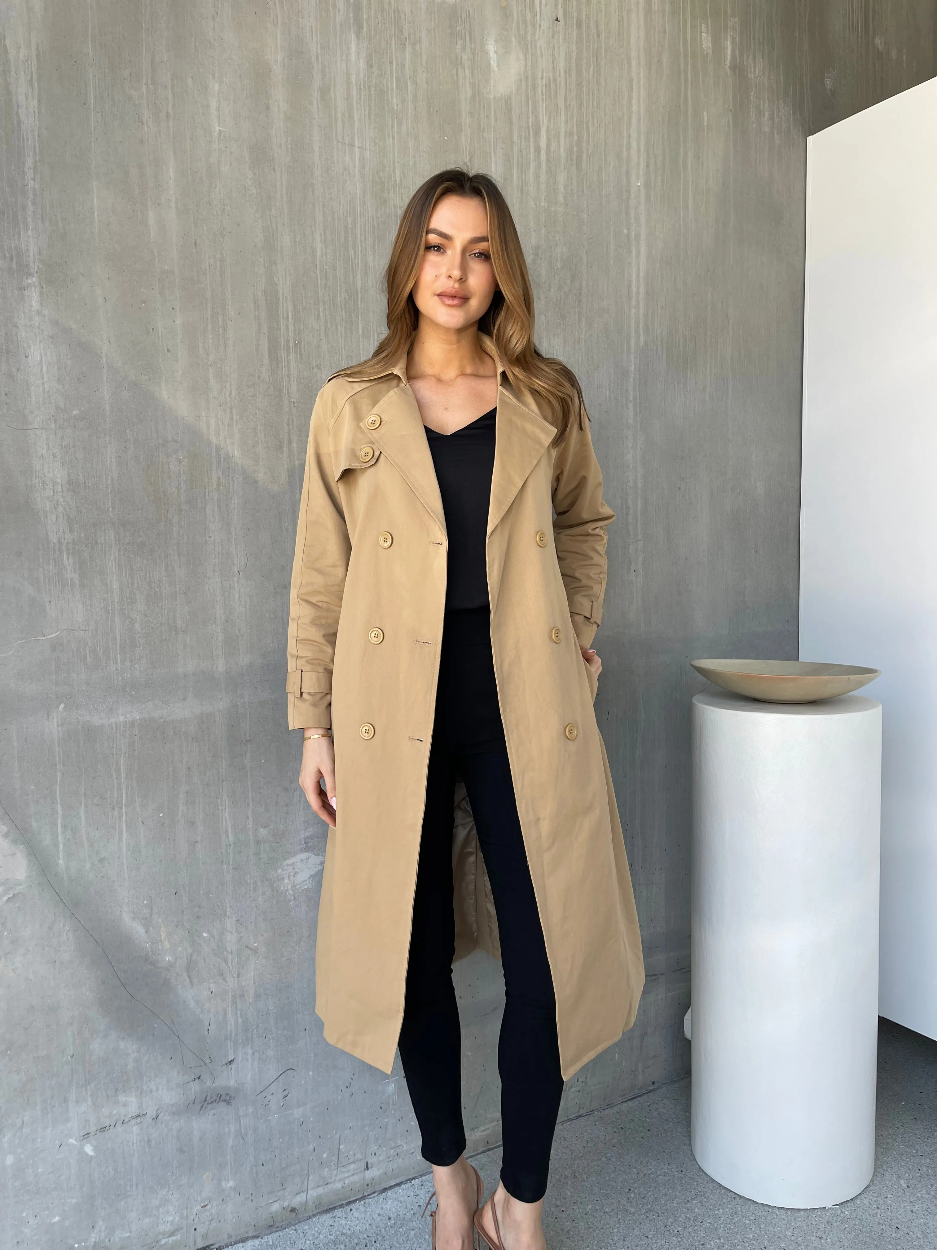 Loretta Camel Tie Waist Trench Coat