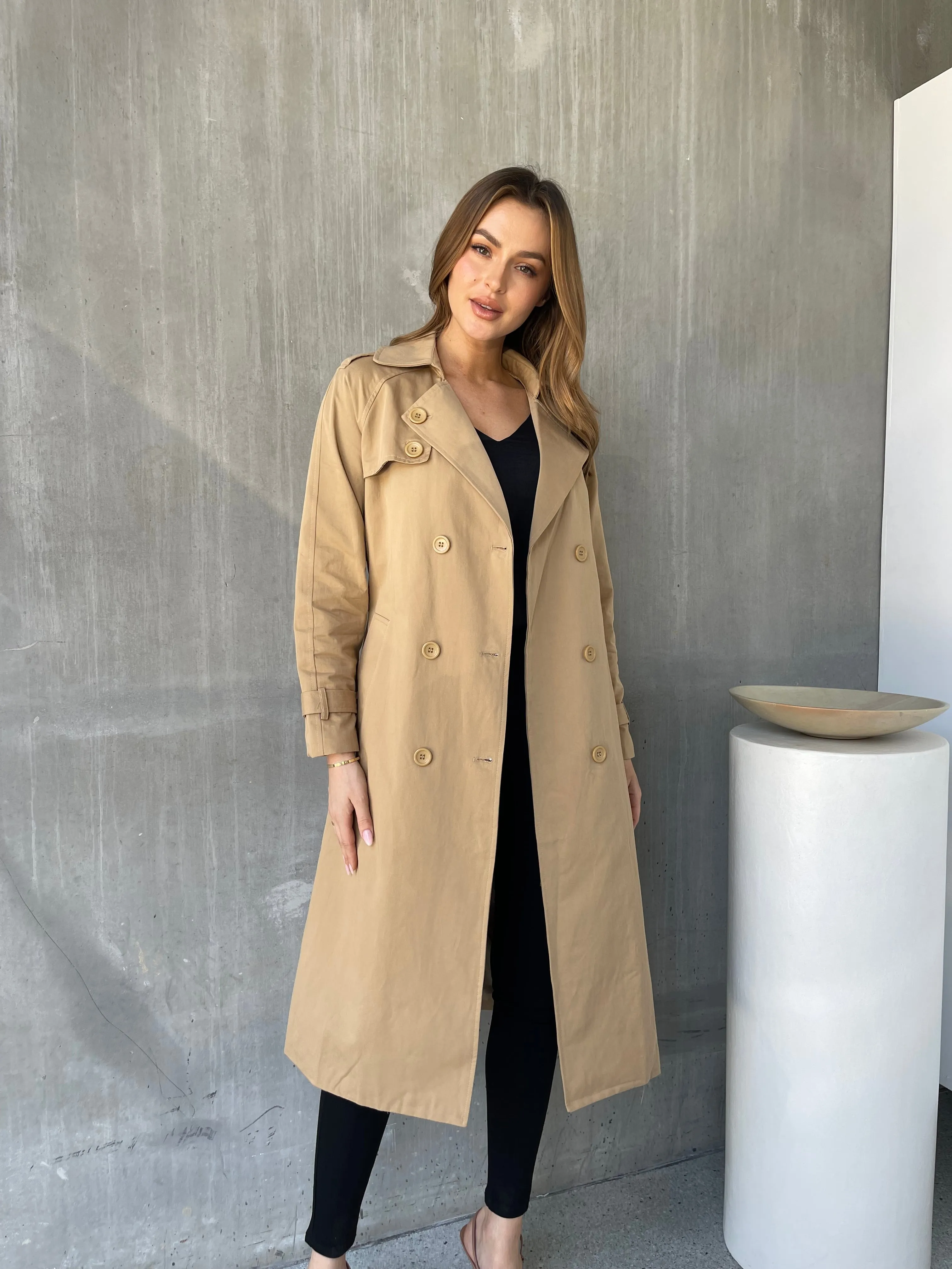 Loretta Camel Tie Waist Trench Coat