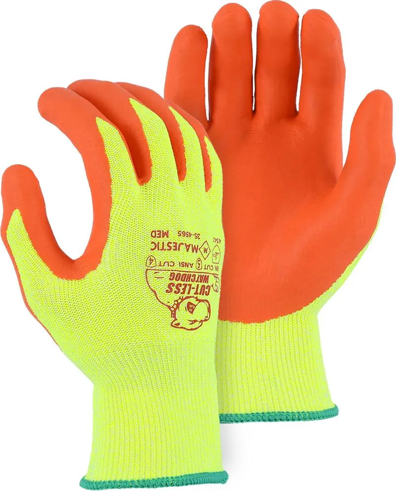 Majestic 35-4565 Cut-Less Watchdog High-Vis Seamless Knit with Foam Nitrile Palm Coating Safety Glove(One Dozen)