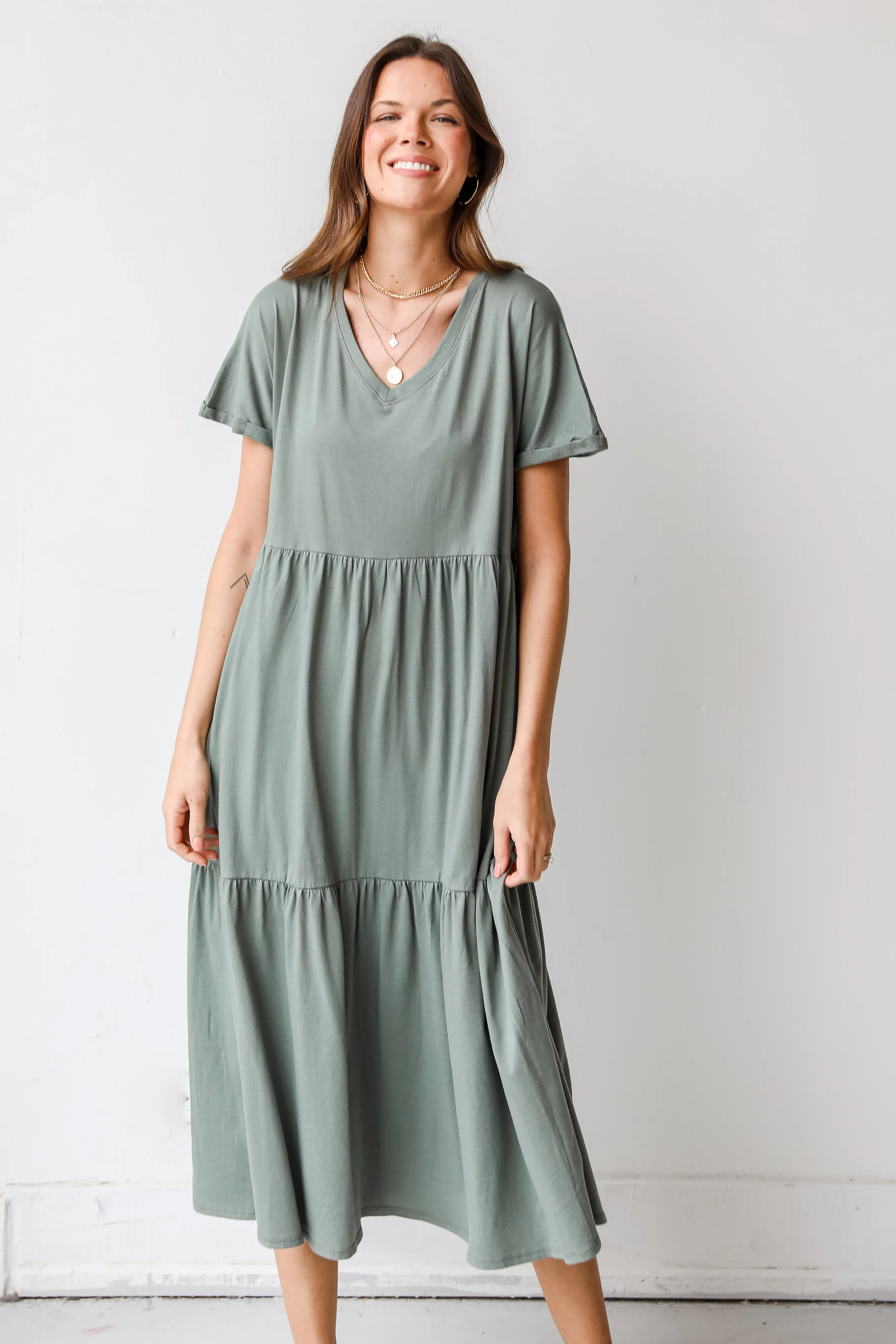 Make The Call Tiered Midi Dress