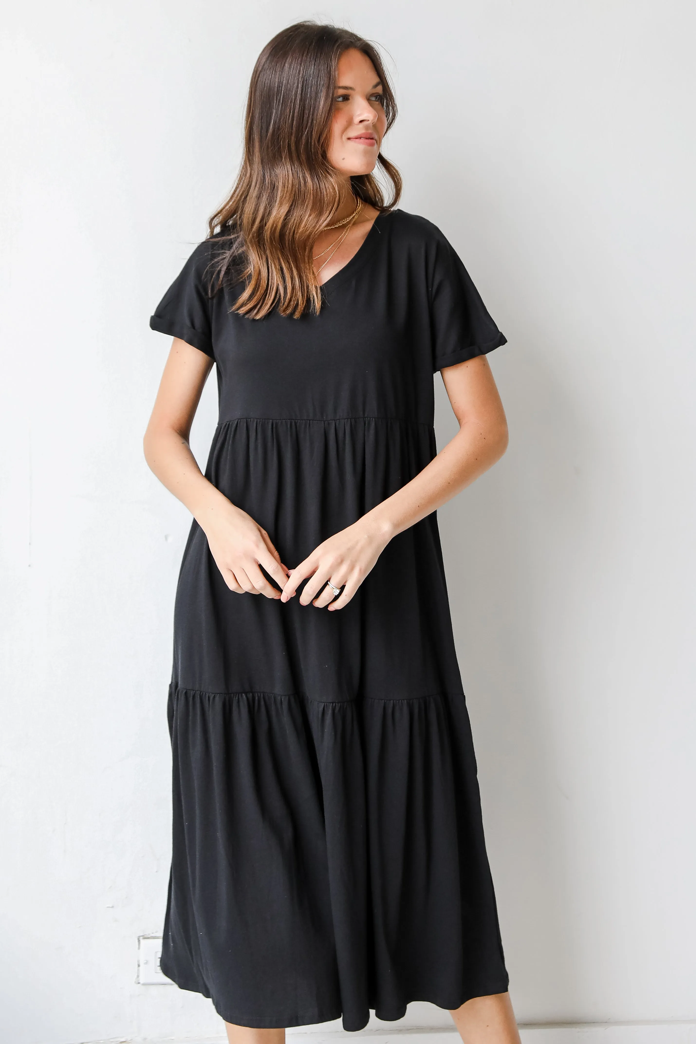 Make The Call Tiered Midi Dress