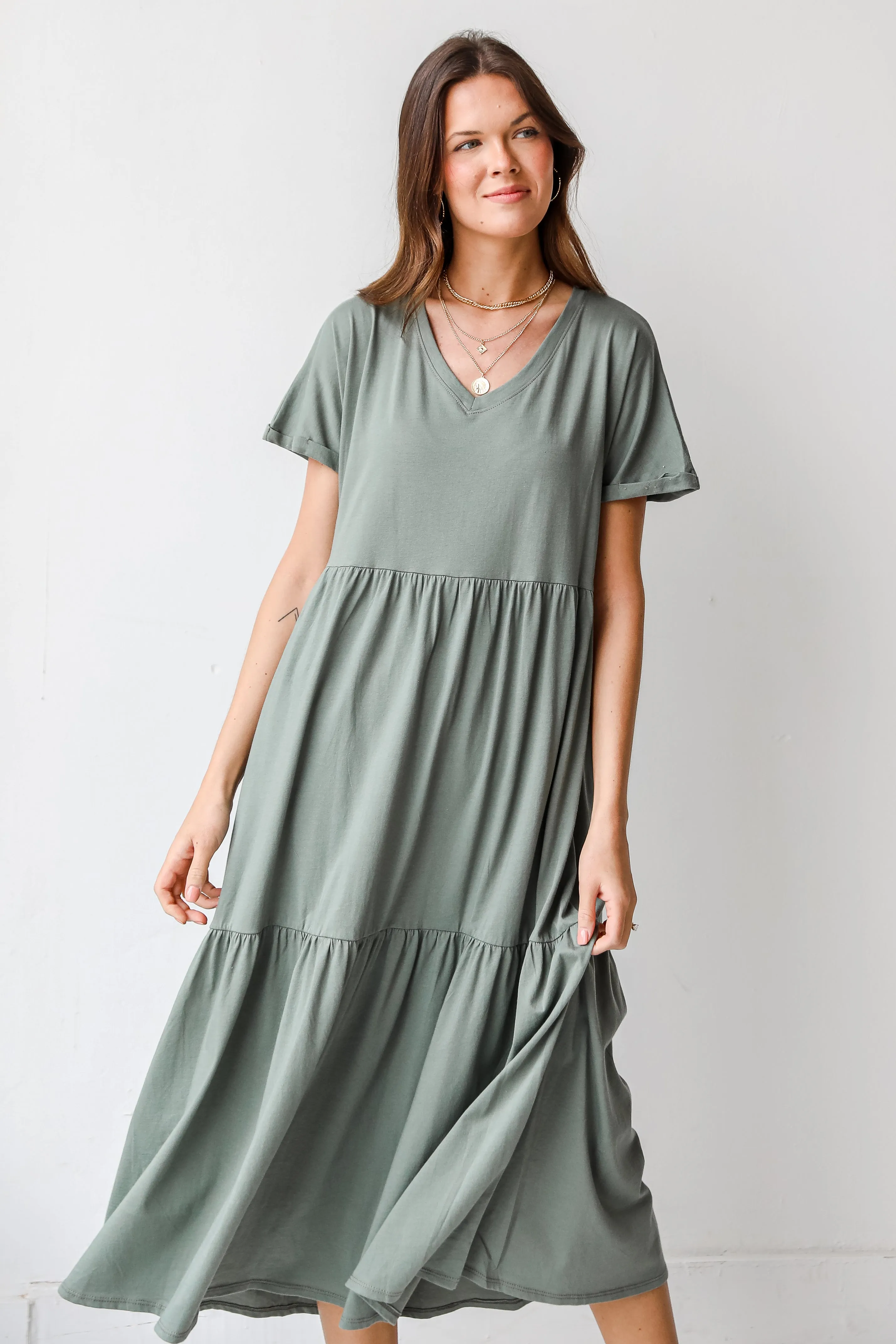 Make The Call Tiered Midi Dress