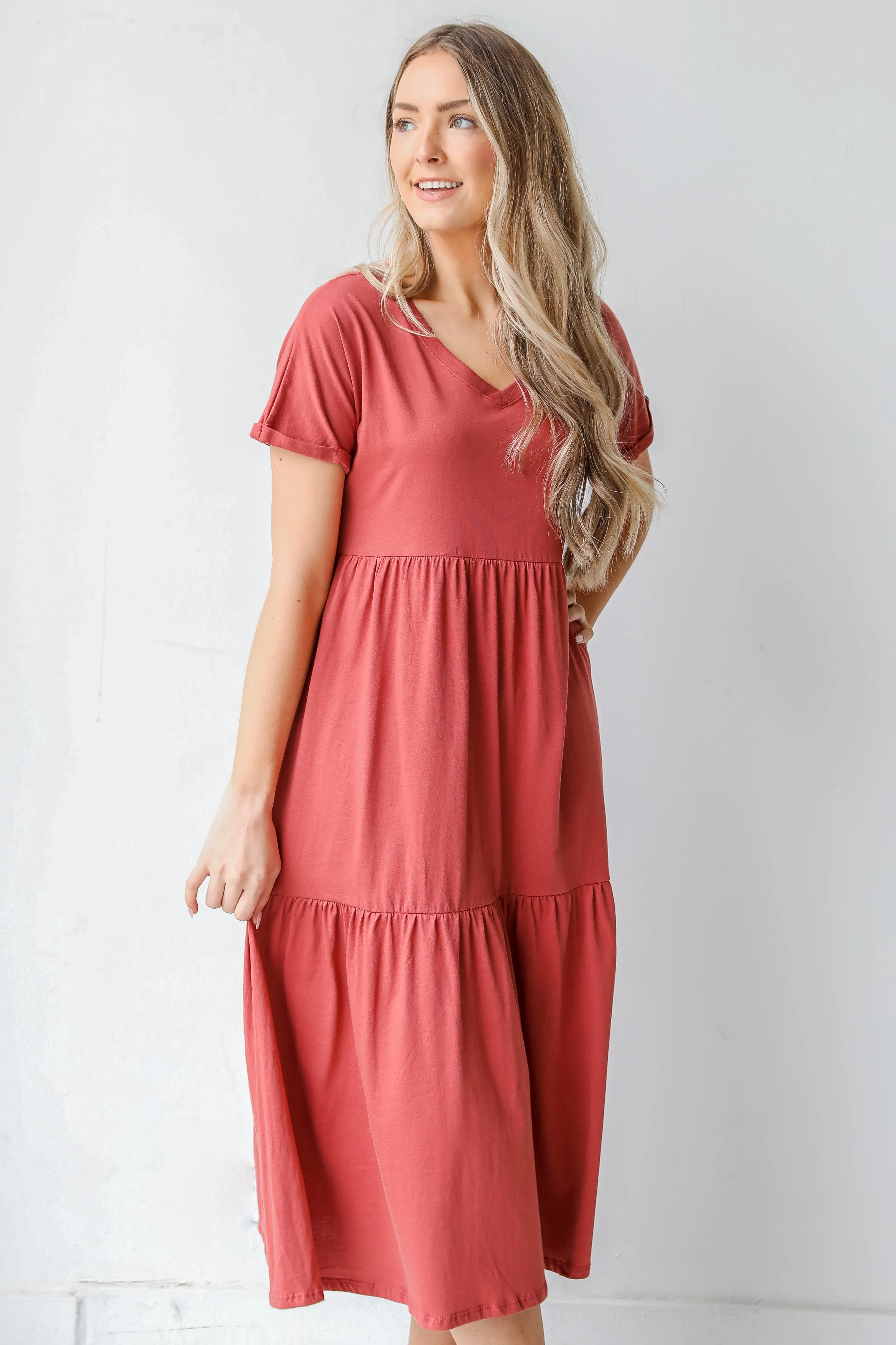 Make The Call Tiered Midi Dress