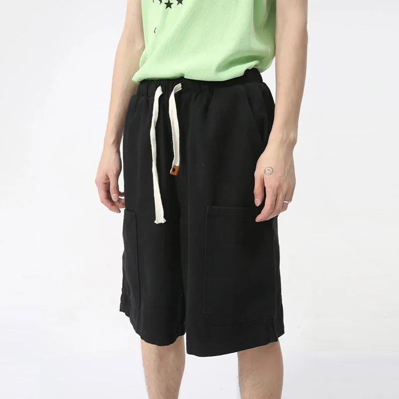 Men's Shorts Casual Lace Up Straight Leg Elastic Waist Design Trendy Versatile Cargo Pants Japanese Style 9C5830