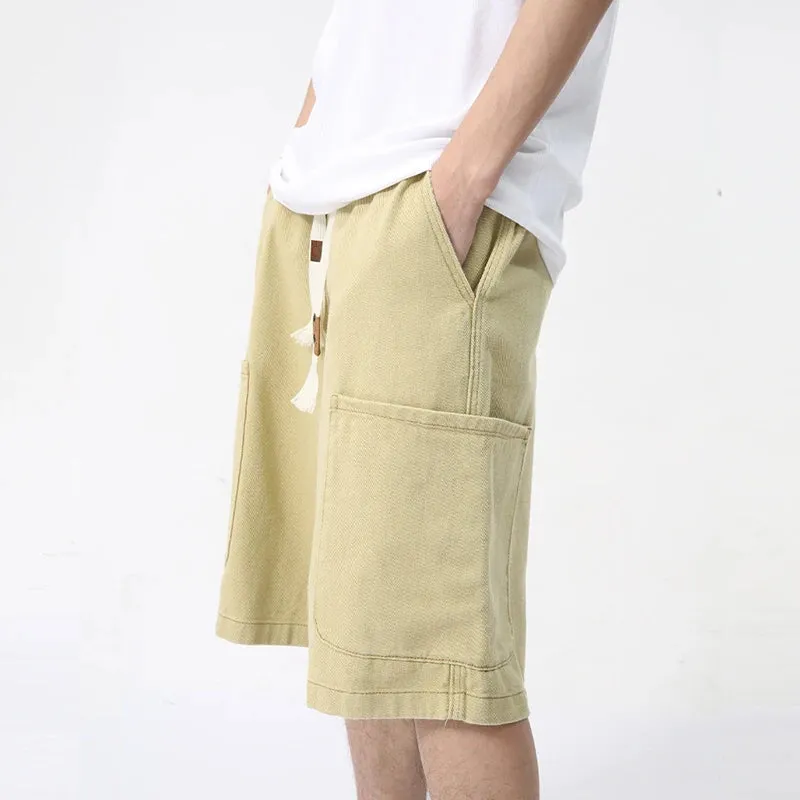 Men's Shorts Casual Lace Up Straight Leg Elastic Waist Design Trendy Versatile Cargo Pants Japanese Style 9C5830