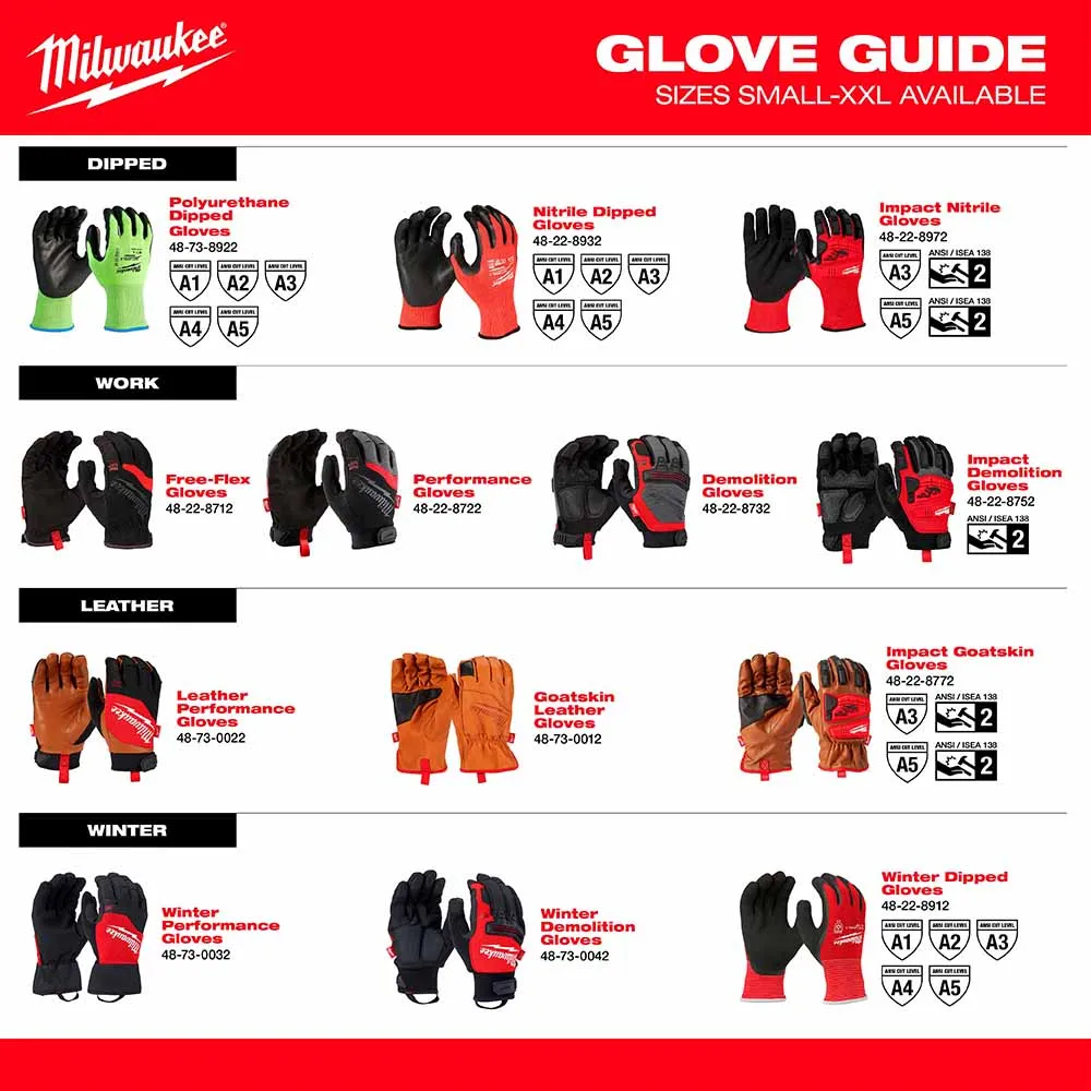 Milwaukee 48-73-8733B High Dexterity A3 Polyurethane Dipped Gloves - Extra Large