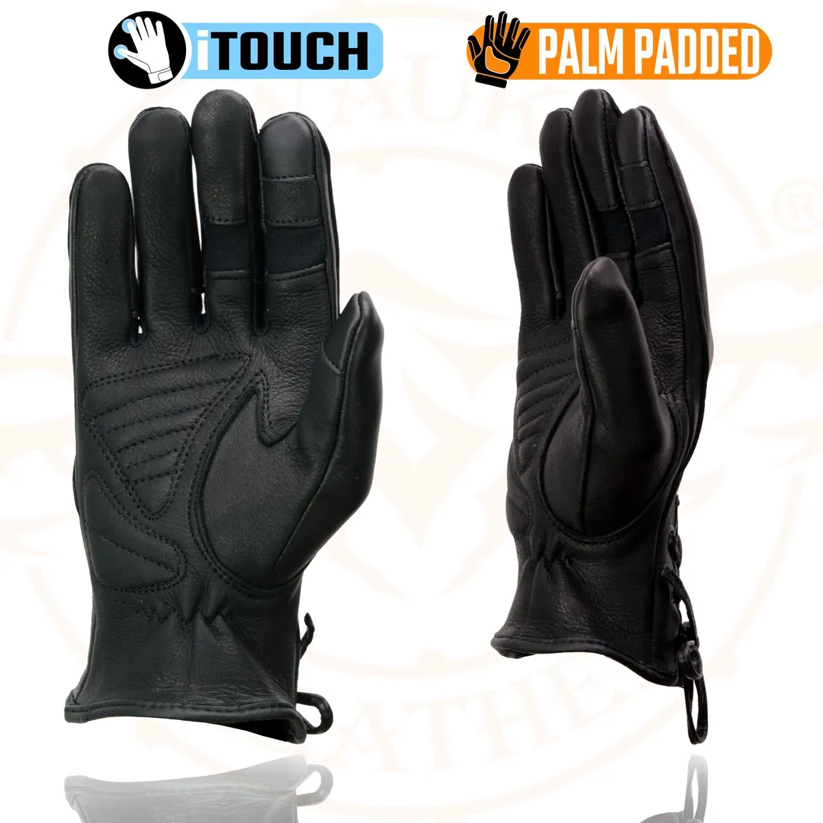 Milwaukee Leather MG7745 Women's Black Deerskin ’I - Touchscreen Compatible’ Laced Wrist Motorcycle Hand Gloves W/ Gel Palm