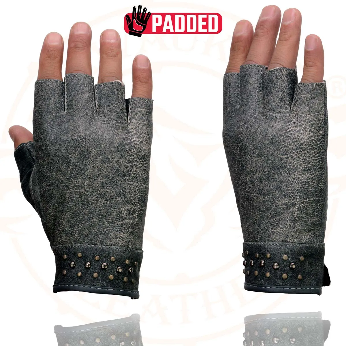 Milwaukee Leather MG7761 Women's Grey Leather Gel Palm Fingerless Motorcycle Hand Gloves W/ Stylish ‘Wrist Detailing’