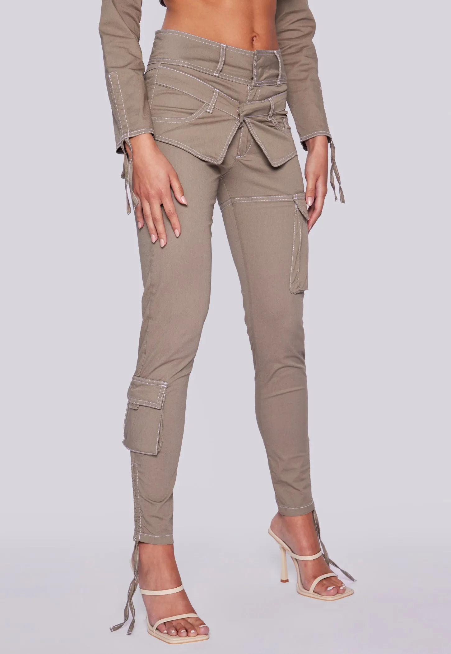 Multi Pocket Double Waistband Pant - Khaki