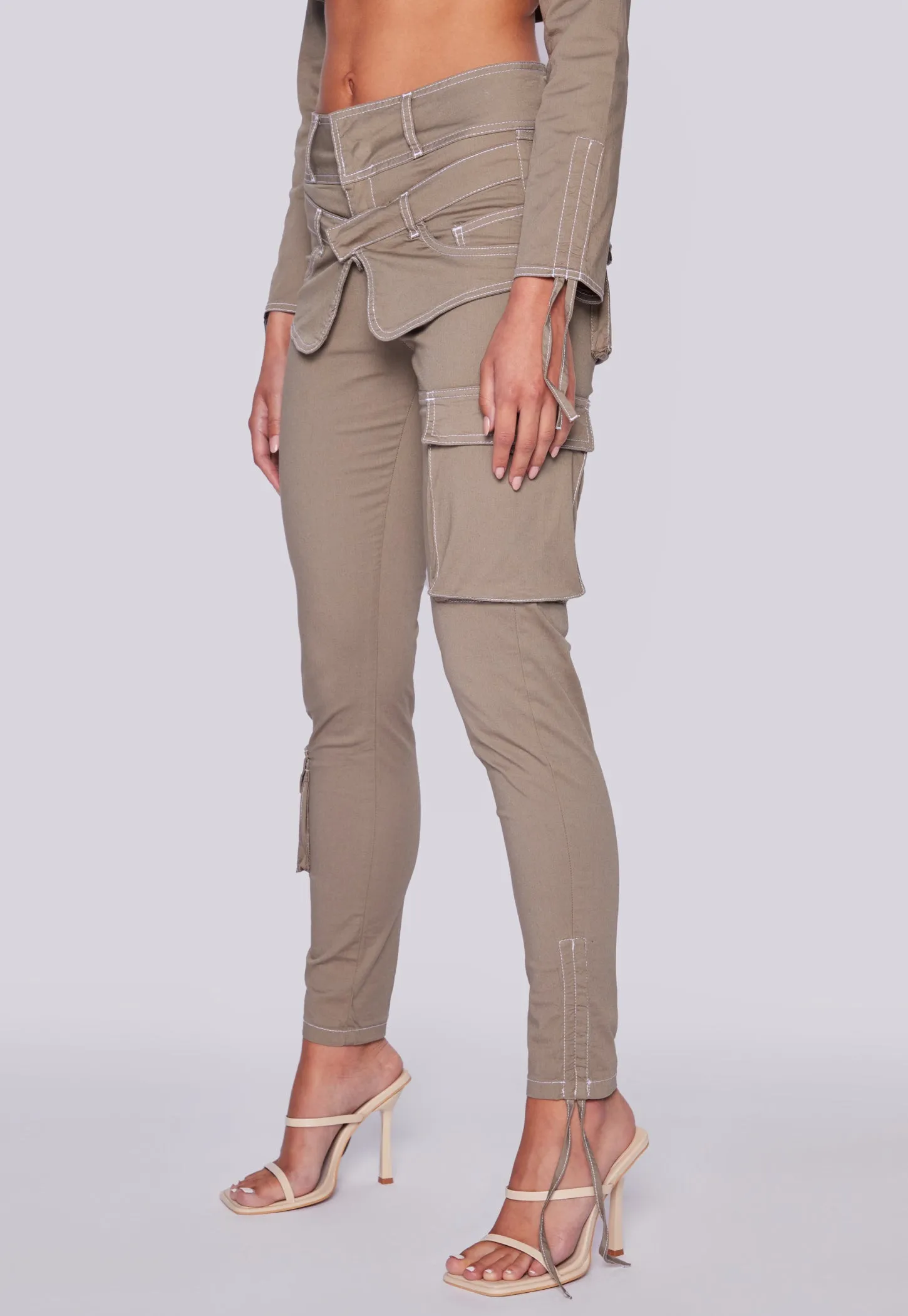 Multi Pocket Double Waistband Pant - Khaki