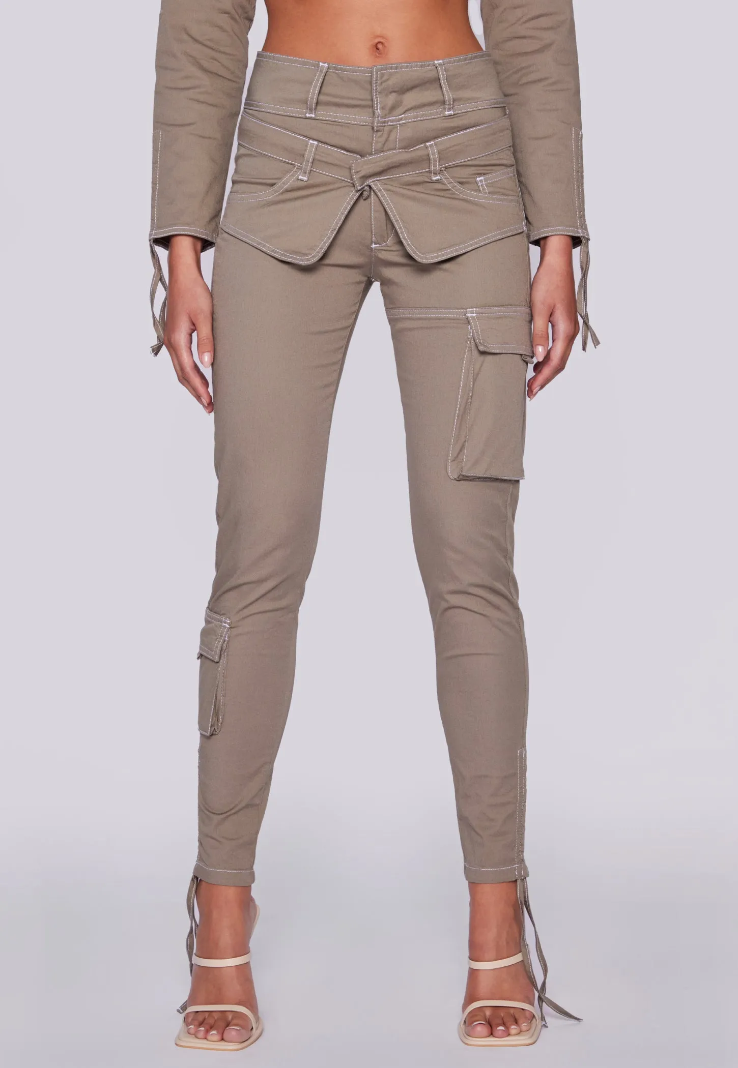 Multi Pocket Double Waistband Pant - Khaki