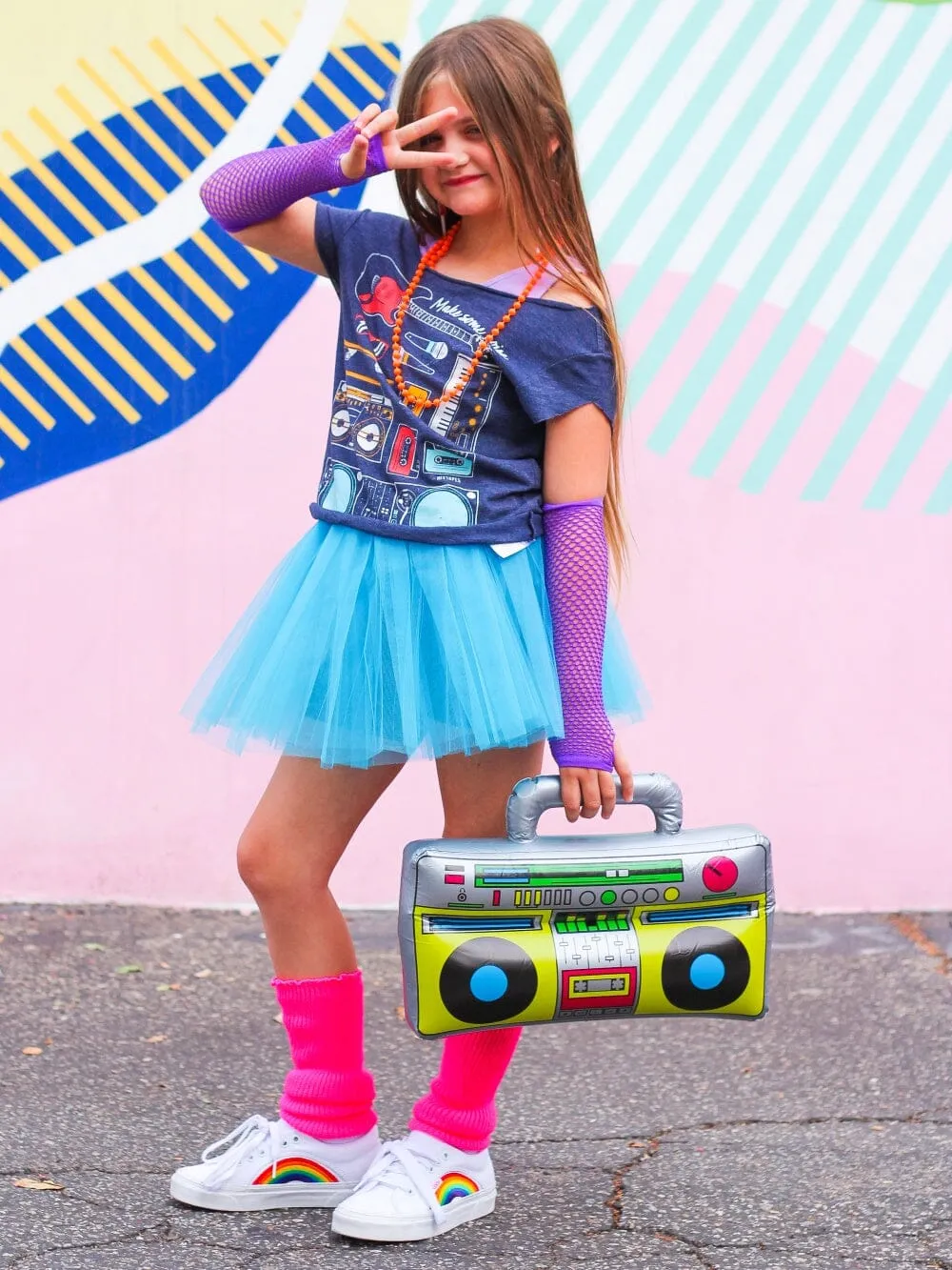 Neon Blue 80's Costume Tutu & Accessories for Kids