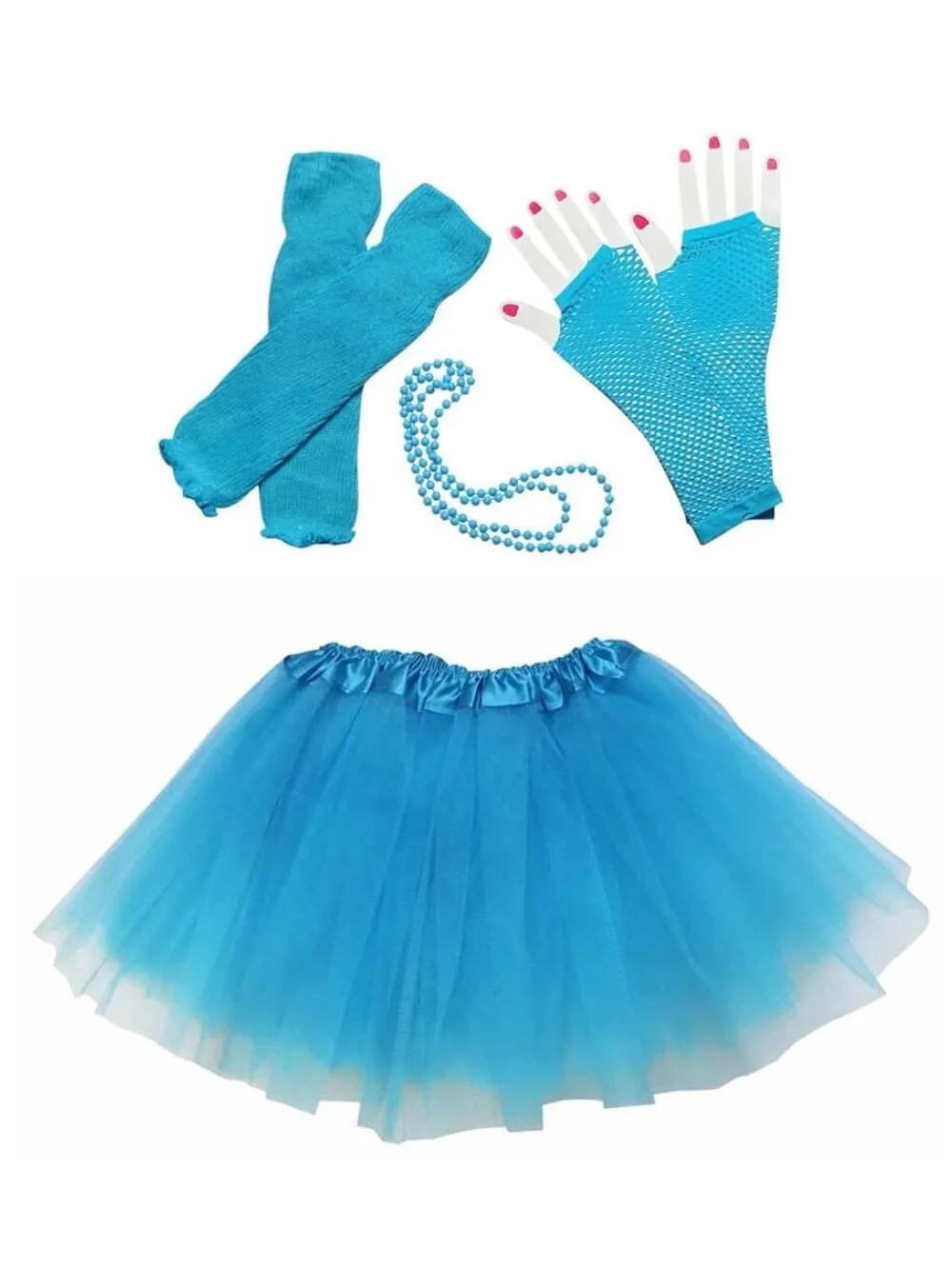 Neon Blue 80's Costume Tutu & Accessories for Kids