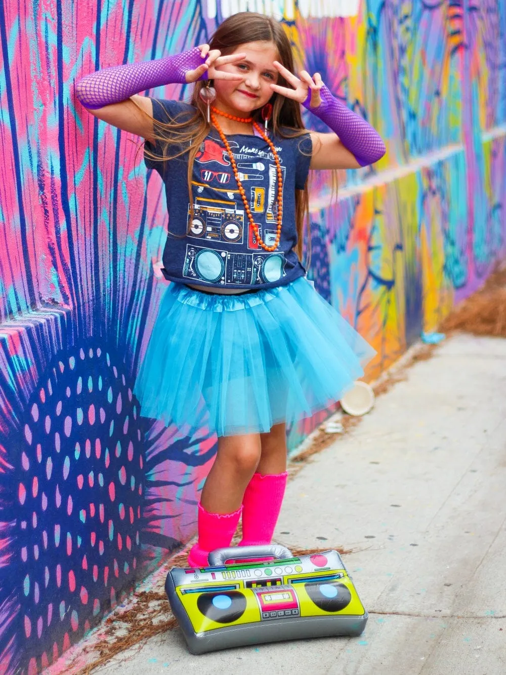 Neon Blue 80's Costume Tutu & Accessories for Kids