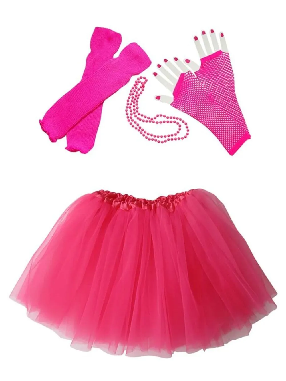 Neon Hot Pink 80's Costume Tutu & Accessories for Kids