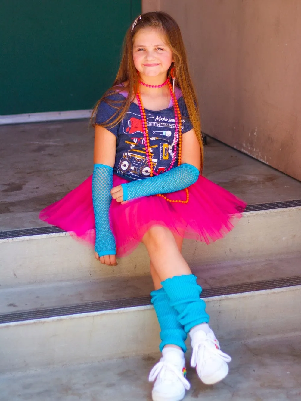 Neon Hot Pink 80's Costume Tutu & Accessories for Kids