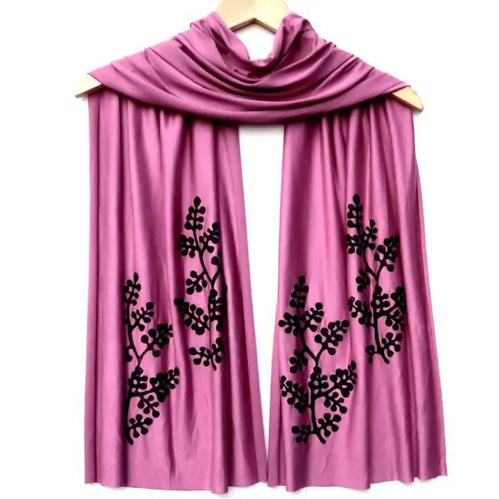 (New) Scarf Wide - Orchid Pink Berry Branch (Black Ink) by Windsparrow Studio