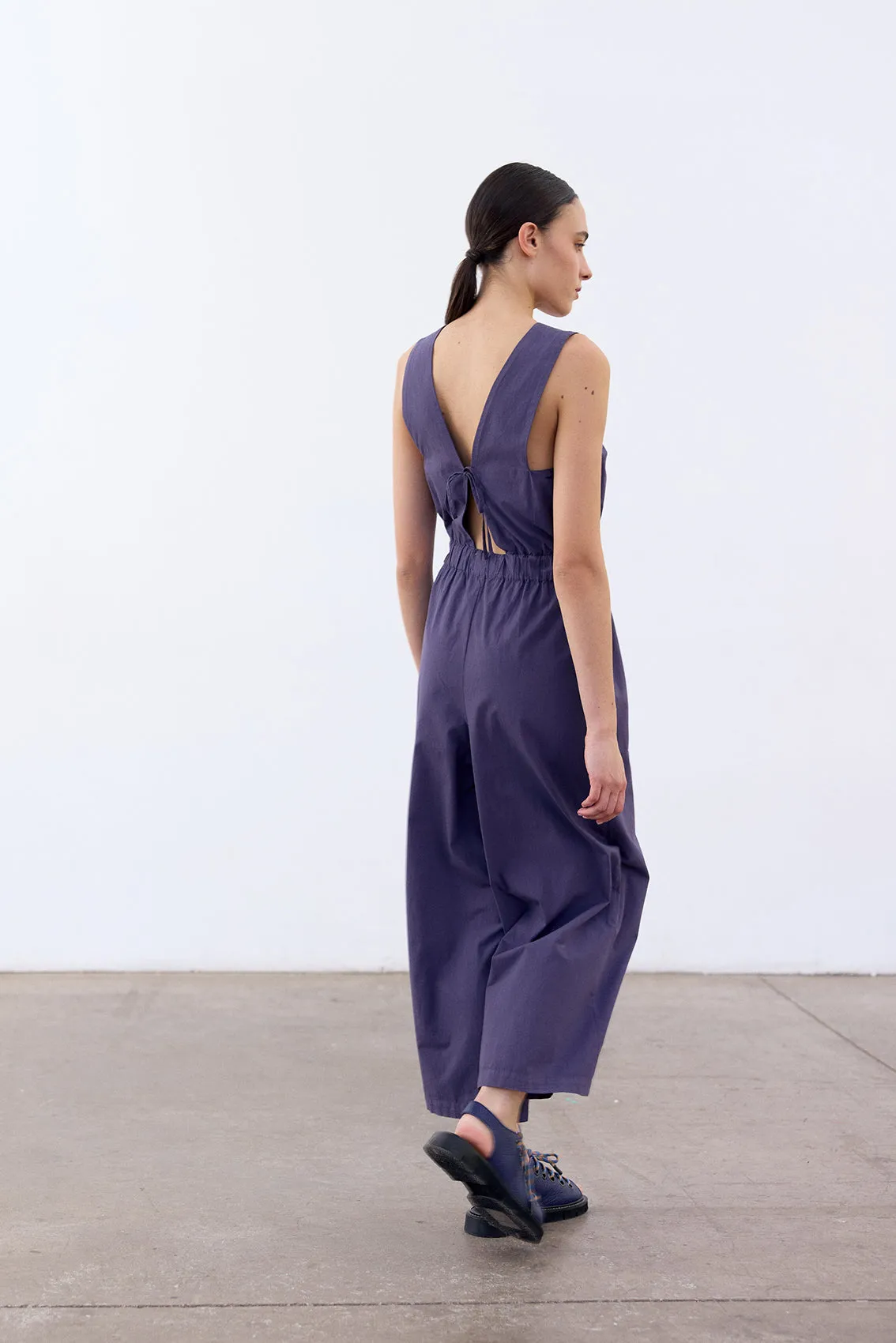 Open Back V-Neck Jumpsuit Cotton - Arándano