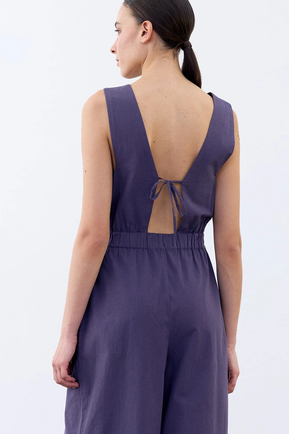 Open Back V-Neck Jumpsuit Cotton - Arándano