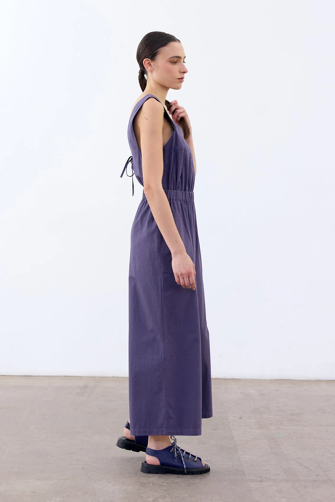 Open Back V-Neck Jumpsuit Cotton - Arándano