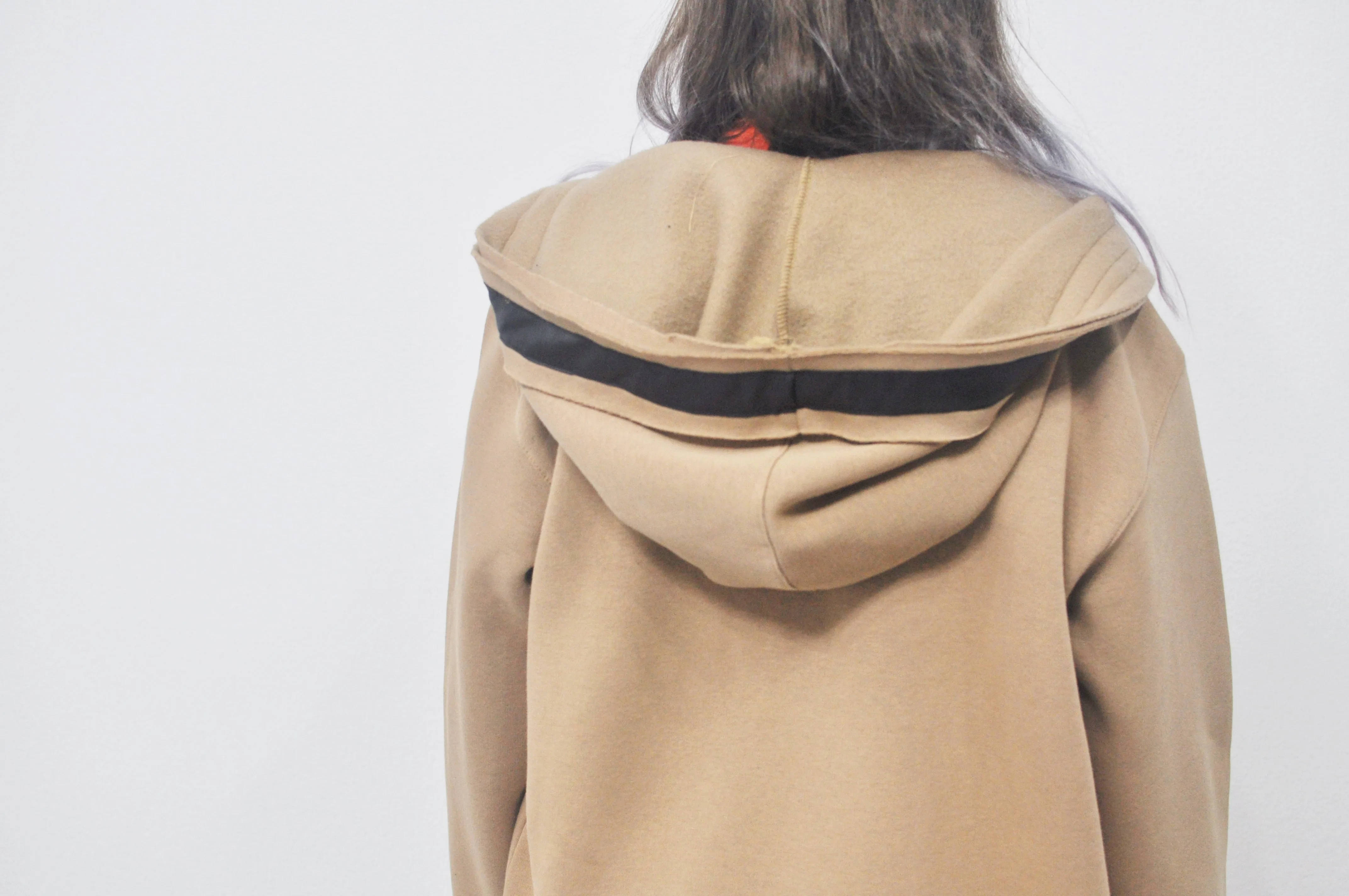 Oversized Asymmetrical Front Cut Long Hooded Leather Stitched Edge Cardigan / Cloak Cosplay Cape