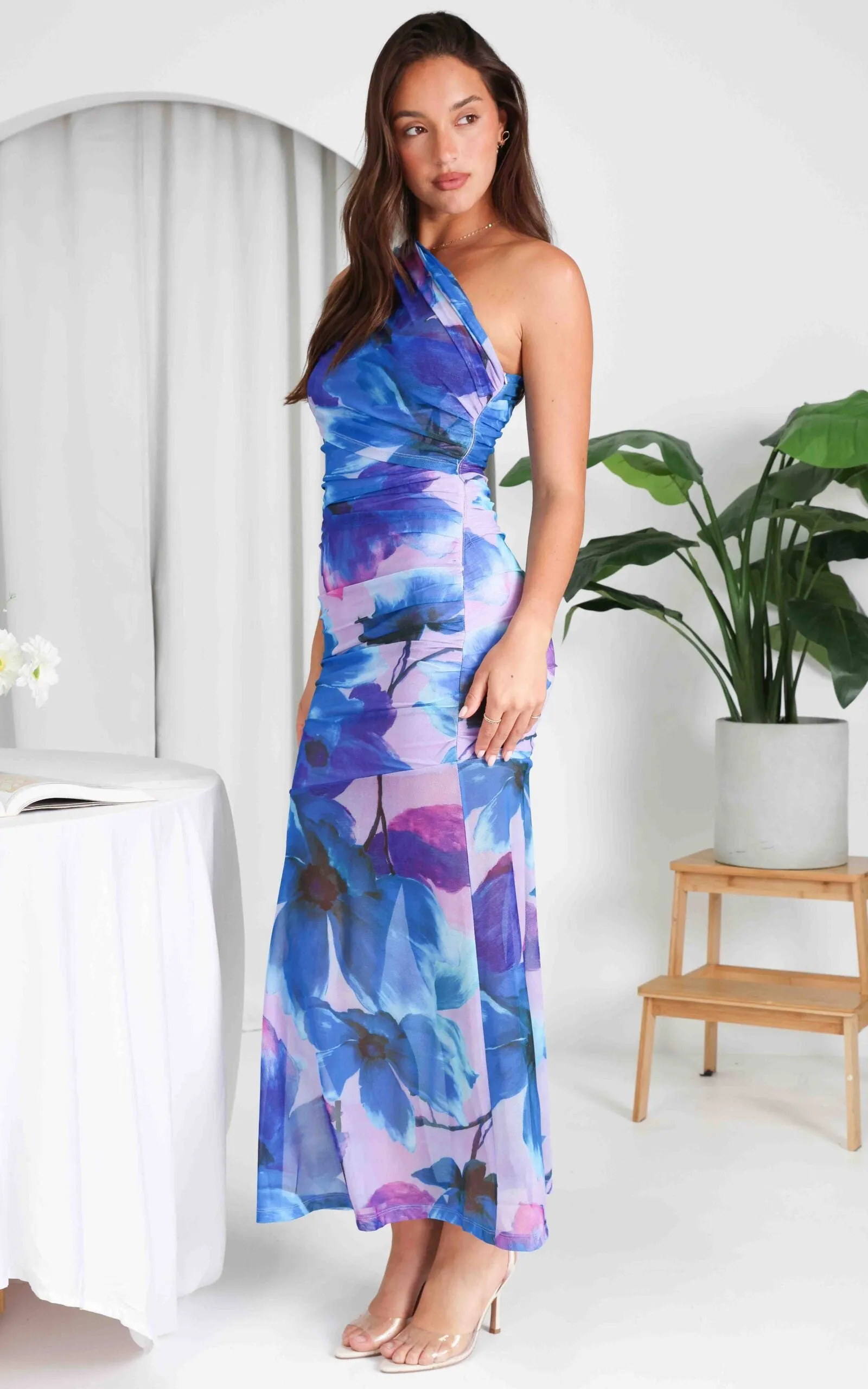 Paloma Mesh Maxi Dress - Purple Blue Floral
