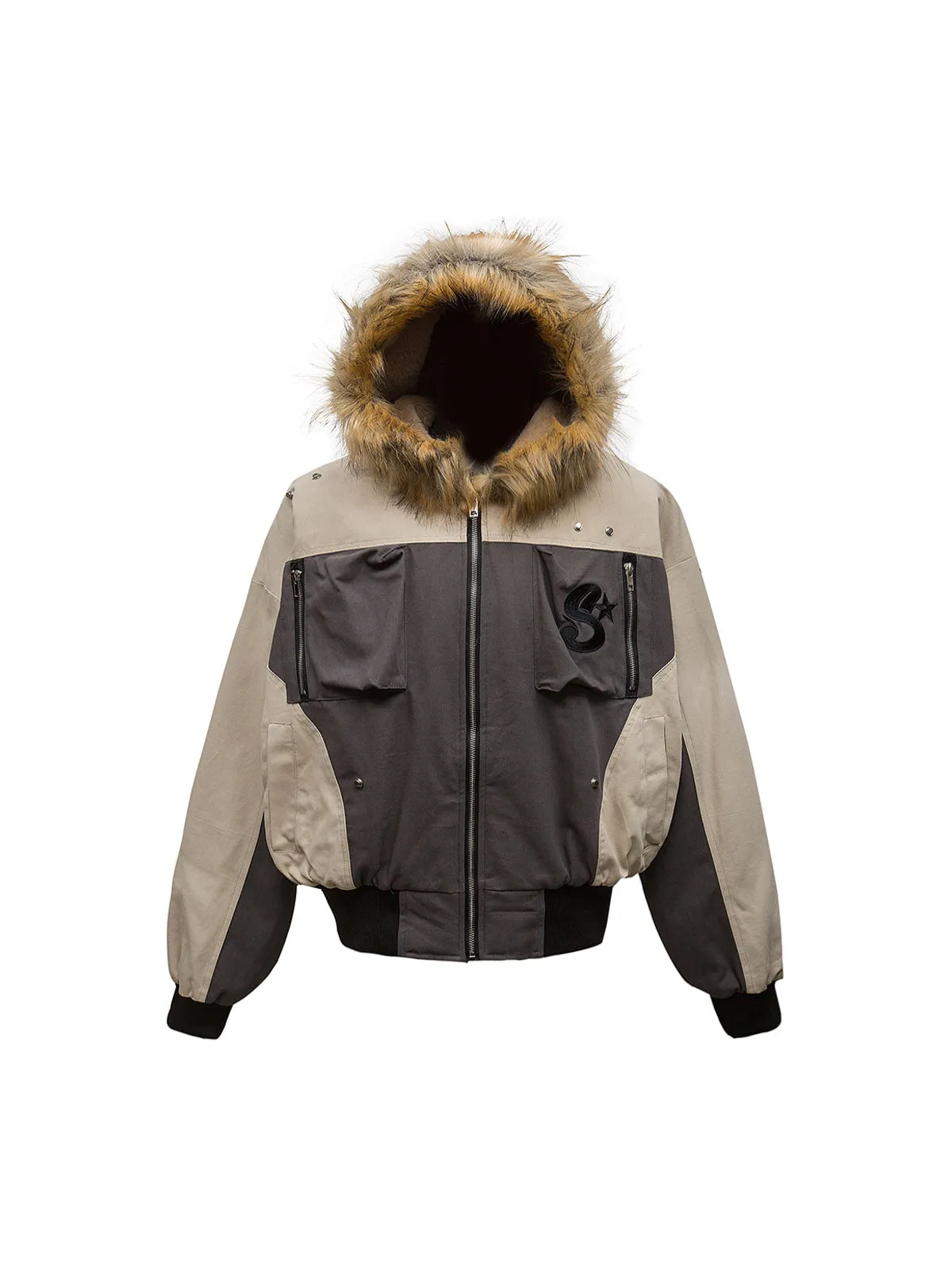 Patchwork Embroidered Fur Hooded Jacket