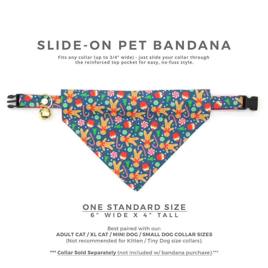 Pet Bandana - "Christmas Treats - Blue" - Holiday Gingerbread Bandana for Cat   Small Dog / Slide-on Bandana / Over-the-Collar (One Size)