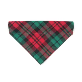 Pet Bandana - "Fireside" - Red & Green Christmas Plaid Bandana for Cat   Small Dog / Holiday / Slide-on Bandana / Over-the-Collar (One Size)