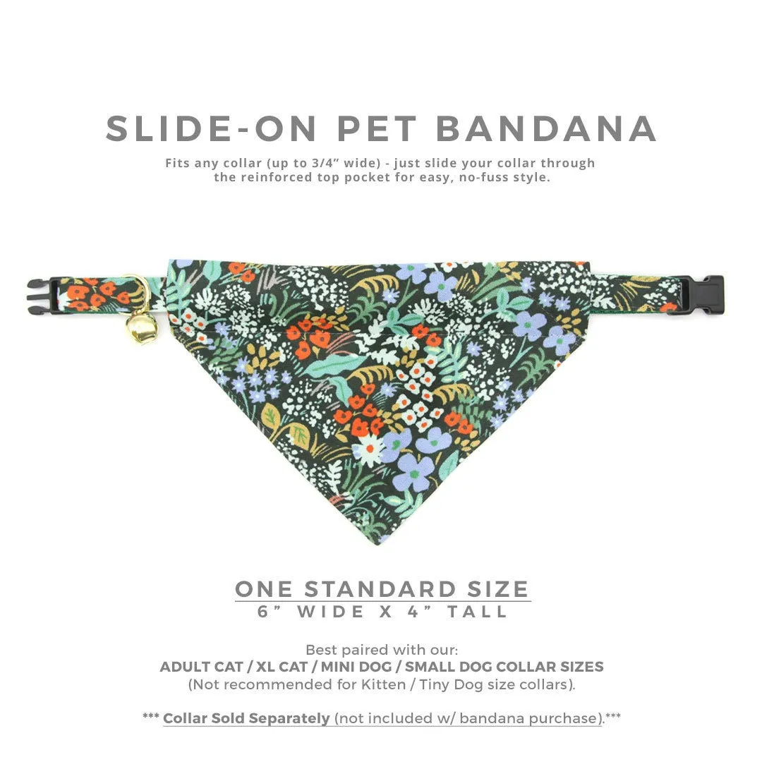 Pet Bandana - "Meadow" - Rifle Paper Co® Dark Green Floral Bandana for Cat   Small Dog / Slide-on Bandana / Over-the-Collar (One Size)