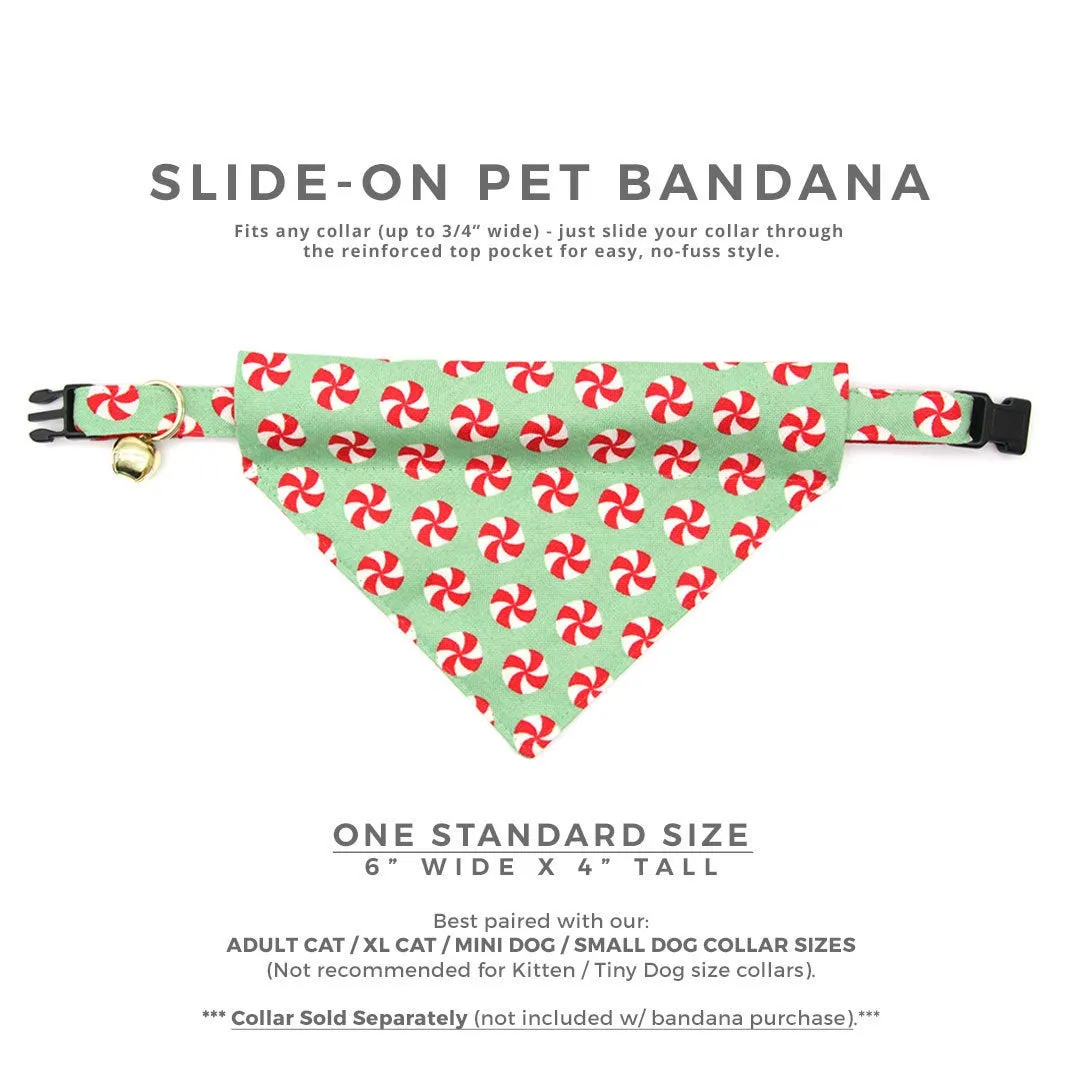 Pet Bandana - "Peppermint Twist" - Red & Green Christmas Candy for Cat   Small Dog / Holiday / Slide-on Bandana / Over-the-Collar (One Size)