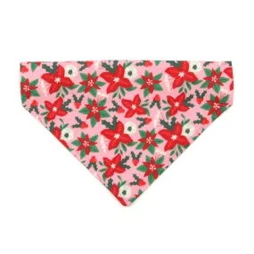 Pet Bandana - "Winter Blooms - Pink" - Poinsettia Bandana for Cat   Small Dog / Christmas Floral / Slide-on Bandana / Over-the-Collar (One Size)