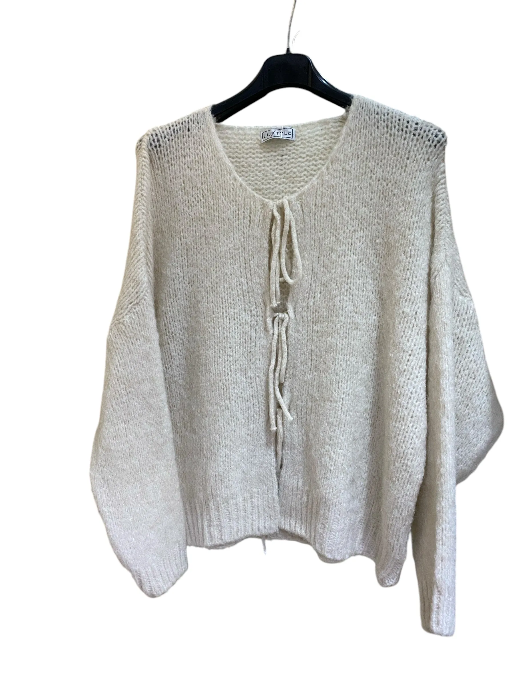 Plain Fluffy Knitted Triple Tie Cardigan Style Jumper (5 Colours)